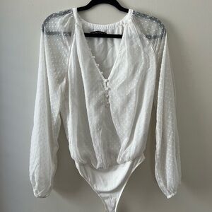 Abercrombie & Fitch White Sheer Bodysuit